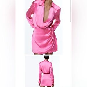 Zara satin mini dress, worn once. Bubble gum pink color!